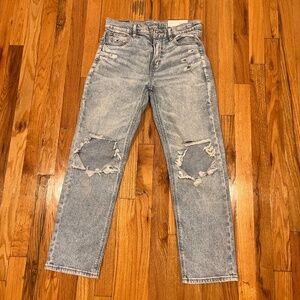 AE Stretch Super High-Waisted Ripped Ankle Straight Jean